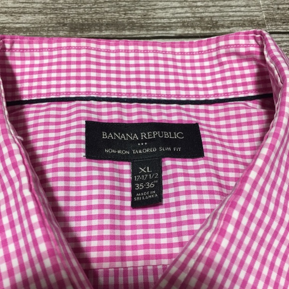 Banana Republic Non Iron Tailored Slim Fit Gingham Plaid Men’s XL Pink White - Picture 8 of 8